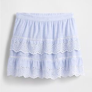 GAP Light Blue Eyelet Tiered Mini Skort with Lace Trim